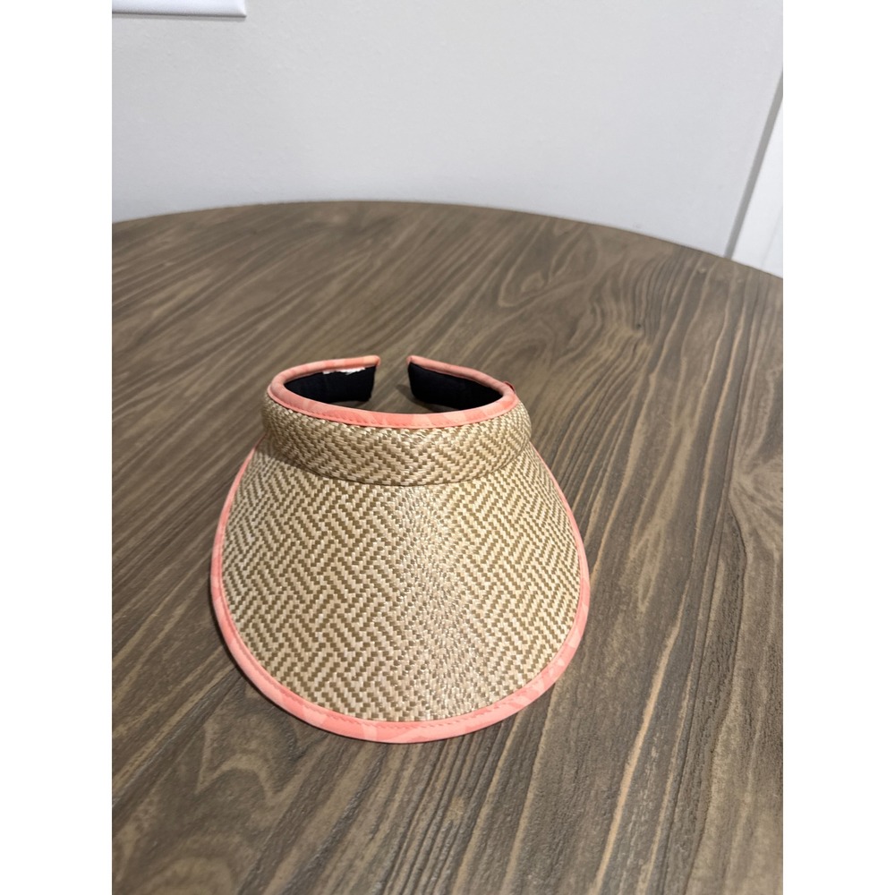 Straw Sun Visor Women's Pink Tropical Floral Beach Golf Hat Slide On Open Top